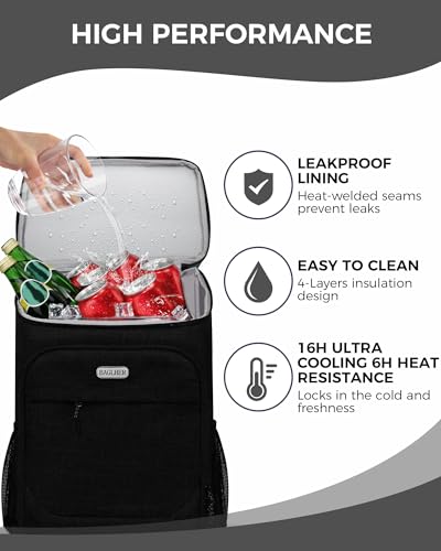 BAGLHER Lightweight Insulated Cooler Backpack - 30 Cans, Leak-Proof for Lunch, Picnic, Hiking, Camping Trips - color: black-titan