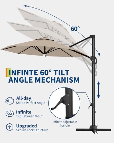 9ft Outdoor Patio Umbrella Heavy Duty 8 Ribs, Waterproof UV Protection Sun Shade with Crank Lift & Push Button Tilt, Outdoor Umbrella for Deck, Pool, Garden, Backyard, Lawn - color: Brown&Round-Lights, size: 10FT Roman