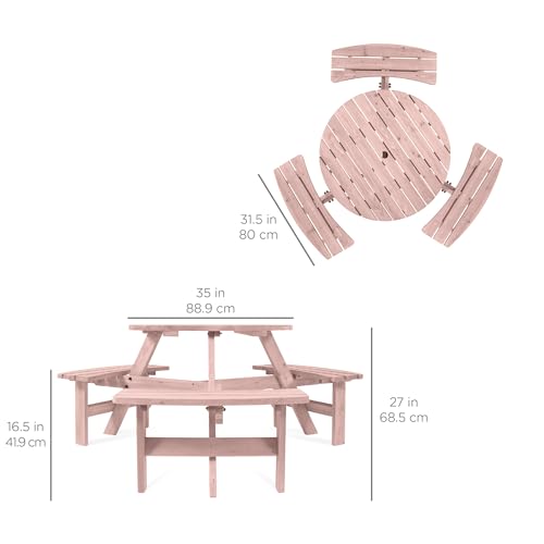 Best Choice Products 6-Person Circular Outdoor Wooden Picnic Table for Patio, Backyard, Garden, DIY w/ 3 Built-in Benches, 500lb Capacity - Rose Quartz - color: Rose Quartz