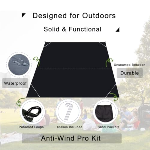 Outdoor Pocket Blanket, 55"x39" Waterproof Foldable Compact Small Pincic Blanket, Ultralight Tarp for Camping, Festival, Beach, Hiking, Backpacking, Travel and More, Stakes Included (Black) - color: Black, size: 55"*39"