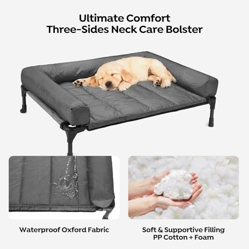 Veehoo Cooling Elevated Dog Bed Add Removable Waterproof Bolster Cushion Mat, Raised Pet Cot with Breathable Teslin Mesh, No-Slip Feet, Dog Sofa Bed for Indoor Outdoor, Medium, Black Silver - color: Black Silver, size: 32.0"l X 25.0"w X 7.0"th