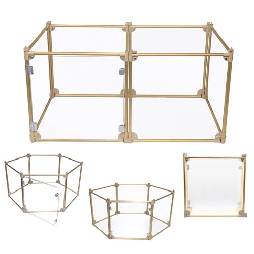 Front Row Foldable Dog Playpen – Durable and Portable Puppy Playpen for Exercise, Rest & Play – Clear Fence Panels with Aluminum Rods and Crate for Dogs and Other Small Pets (Gold, 6-Panel) - color: Gold