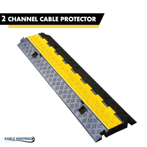 Kable Kontrol Atlas Heavy Duty Cable Protector Ramp - 2 Channel - 1 Pc - 40” Long Black & Yellow - 24,000 Lbs Capacity - Rubber Speed Bump Wire Protector Cord Cover - CP9987 - size: 2 Channel - 1 Unit