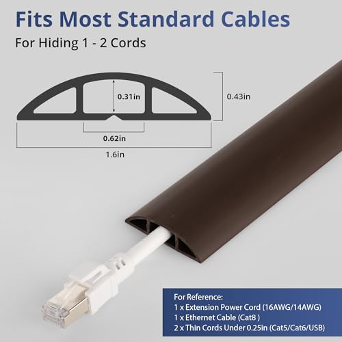 ZhiYo 3.6ft Cord Covers for Wires on Floor, Cord Hider Floor Hide Extension Cords, Soft PVC Cable Cover Cable Protector, Wire Cavity W0.62in H0.31in, Vintage Coffee - color: Coffee Brown, size: 1.6'' W X 3.6' L