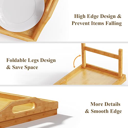 2 Pack Breakfast in Bed Tray for Eating, 16.92 x 12.6 Inch Bed Table Tray with Folding Legs & Handles, Bamboo Food Lap Trays Fits for Adult Kids Eating/TV/Surgery Recovery by Easoger. Set of 2 - color: 2-bamboo 2 Pack