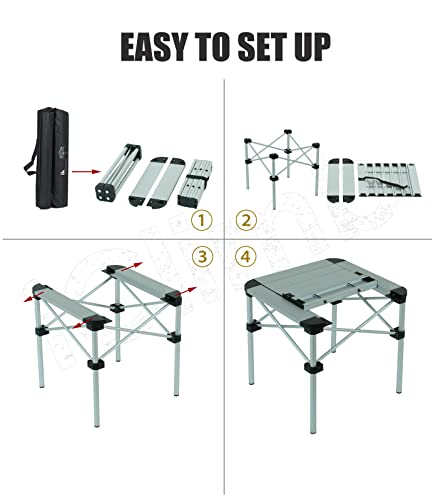 iClimb Lightweight Stable Alu. Folding Square Table Roll Up Top with Carry Bag for Camping Picnic Backyards BBQ Camp Kitchen (Black, S) - color: Dark Black, size: Small