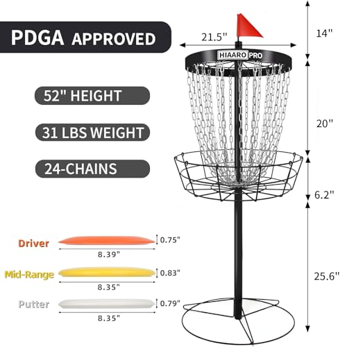 PDGA Approved HIAARO PRO Disc Golf Basket, Portable Disc Golf Target with Heavy Duty 24 Chains, Professional Disc Golf Basket - style: PRO Basket set