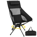 Swivel Portable Camping Chair, High Back Folding Chair with Detachable Pillow, Compact Lightweight Backpacking Chair for Outdoor, Travel, Beach, Hiking, Support 330 LBS, 1 Pack Black