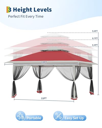 Garvee 13x13FT Pop Up Gazebo with Mosquito Netting, Outdoor Canopy Tent Easy Setup for Backyard Patio Garden Deck, Red - color: Red, size: 13FT