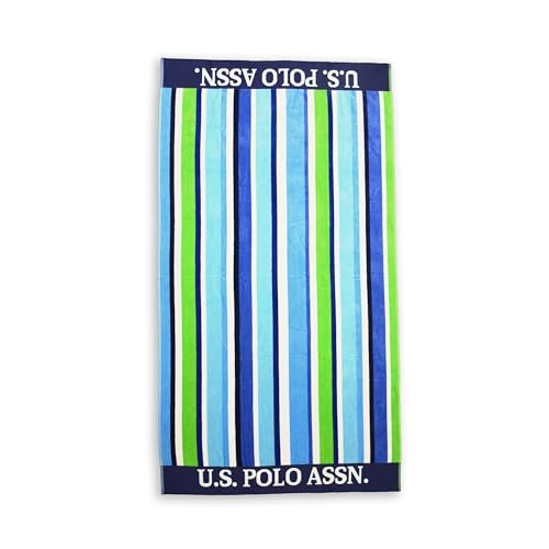U.S. Polo Assn. Oversized (40” x 70”) Striped Nautical Design Beach Towel - Luxury Plush Cotton Hotel Quality for Bath, Pool - Myrtle Stripe - color: Green/Blue, size: 40" x 70"