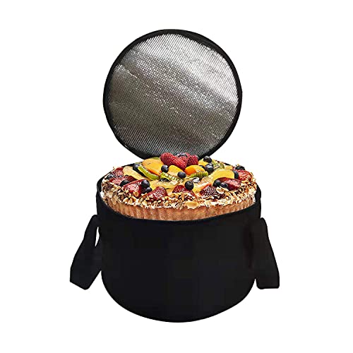 Set of 2 Polyester Fabric Round Thermal Casserole Carrier,Reusable Insulated Lunch Cooler Bag,Pie Carrier for Potluck,Picnics,Collapsible Cooler for Hot/Cold Food,11X7 inch - color: Black Color