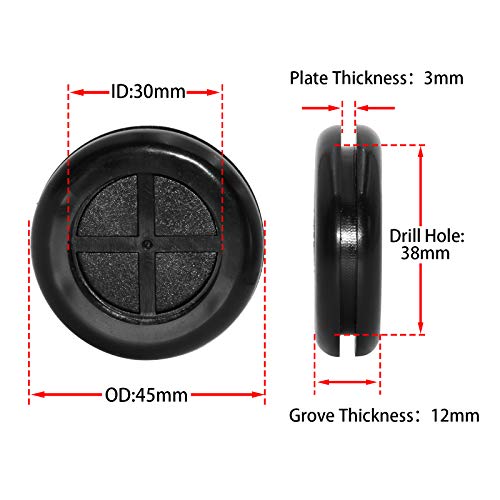 Flyshop Black 38mm 1-1/2" Rubber Grommet, 30mm 1-3/16" ID, Hole Grommets Synthetic Rubber Wire Protection Firewall Hole Plug, Round, Double-Sided, 4-Pack - size: 1-1/2" (Drill Hole Size)