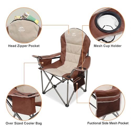 Camping Chairs for Adults,High Back Folding Camp Chair with Cup Holder and Cooler Bag,Heavy Duty Outdoor Lawn Chairs,Perfect for Camping,Hiking,Picnics,and Beach Trips,Moca - color: Moca