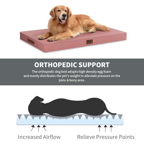 Outdoor Dog Bed for Small Dogs & Cats, Waterproof Dog Crate Mat Orthopedic Egg Crate Foam with Washable Removable Oxford Cover, Pink - color: Pink, size: 23.0"L x 17.0"W x 2.5"Th