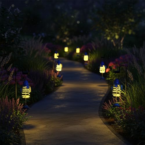2 Pack Fish Solar Lights Outdoor Hanging Lantern with Handle, Solar Powered Fish Garden Decor for Outside Patio Yard Porch Pathway Fish Gifts for Women (Warm White LED Lights) - color: Blue-Fish