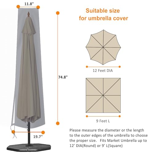 OKPOW Umbrella Cover 420D Oxford Fabric Patio Umbrella Covers Waterproof with Zip, for 9ft to 12ft Garden Outdoor Umbrella (Dark Grey) - color: Dark Gray, size: Fit for 9-12 Feet Market Umbrella