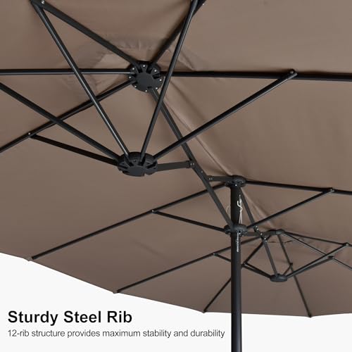 PURPLE LEAF 15ft Patio Market Umbrella with Base Double-Sided Rectangle Outdoor Table Sun Umbrellas with Crank 12 Heavy Duty Sturdy Ribs for Pool Beach Deck Backyard Taupe - color: Taupe, size: 15' X 9'