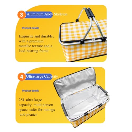 2 Packs Insulated Collapsible Picnic Basket with Picnic Mat 25L Large Capacity Leak-Proof Collapsible Cooler Bag for Outdoor Activities, Beach, Camping, Market Shopping,Travel