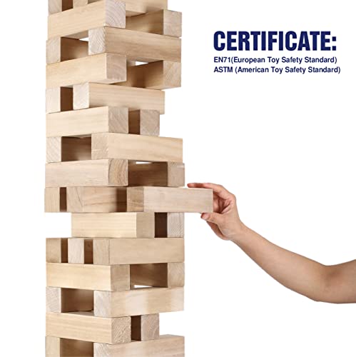 GOTHINK Giant Tumbling Tower Game, Super Large 51pcs Wooden Blocks Stacking Game, Stacking Up to 5.5 Feet, Timber Blocks with Carry Bag, Jumbo Blocks Outdoor Indoor Game Toy Gift for Kids and Adults - size: XL- Up to 5.5FT