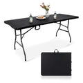 pollilar Folding Table 6FT HDPE 6 Foot Foldable Table Portable Banquet Surface Fold-in-Half Desk Utility for Working Meeting Parties, Picnic, Camping, Weddings, Catering, Garden Dining-Black - color: Black