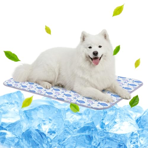 NWK Pet Cooling Mat for Large Dogs -Q-Max>0.345 Ice Silk Cooling Mat for Dogs & Cats Portable & Washable Pet Cooling Blanket, Car Seats, Beds for Summer (Purple Fish, 39'' X 27'' X 0.3'') - color: Purple Fish, size: Large (39'' X 27'' X 0.3'')