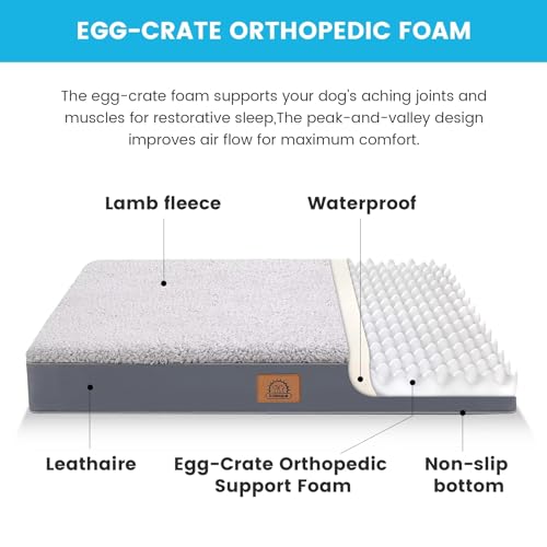 Sunheir Orthopedic Dog Bed for Large Dogs and Extra Large Dogs, XL Waterproof Dog Bed with Removable Washable Cover & Anti-Slip Bottom, Crate Bed, Deluxe Plush Pet Bed Mat, L-Plus(36"X27"X3"), Grey - color: Grey, size: 36.0"L x 27.0"W x 3.0"Th