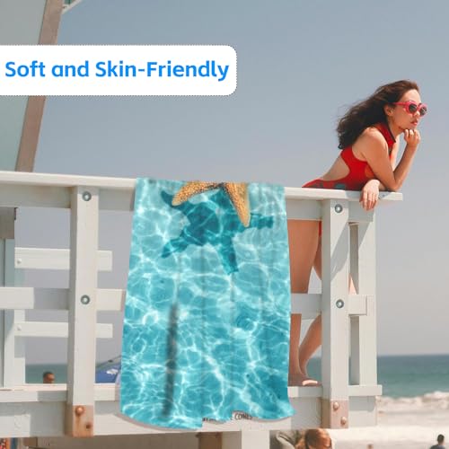 Starfish Microfiber Beach Towels,Starfish on Summer Beach in Sea Water Oversized Absorbent Bath Towels,Soft Quick Dry Thin Camping Towel for Adults Women Men,29.5"×59" - color: Starfish on Summer Beach in Sea Water