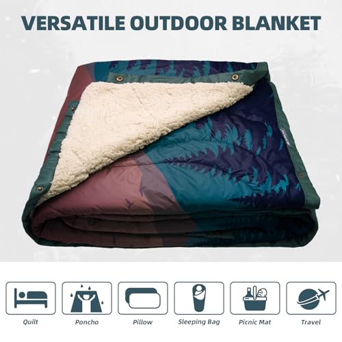 Outdoor Camping Blanket - Puffy Camping Blanket Packable,Sherpa Fleece Warm Blanket for Camping, Outdoors, Travel, Stadium, Festivals, Beach, Hammock 56"x 78" Machine Washable, DWR, Lightweight - color: Pink Dawn Hues, size: 78 x 56 inches