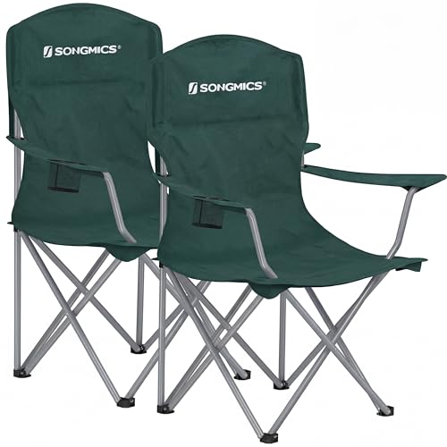 SONGMICS 2 Pack Folding Camping Chairs, Load 330 lb, Cup Holder and High Backrest, Heavy-Duty Structure, for Lawn, Garden, Fishing, Terrace, Dark Green UGCB08GN - color: Green, style: 2PC (21.3"D x 33.9"W x 38.2"H)