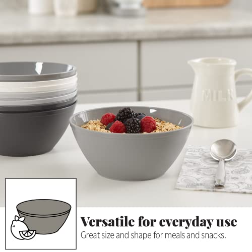 US Acrylic Unbreakable 28 oz. Plastic Stackable Cereal Bowls for Snacks & Ice Cream in Grey Colors (Set of 8) 6-inch Reusable, BPA-Free, Made in the USA, Dishwasher Safe Dinnerware