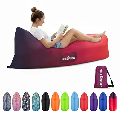 Portable Inflatable Lounger for Beach & Camping – Self-Inflating Air Couch, Beach Sofa, and Outdoor Lounge Chair for Relaxation and Comfort - color: Sunset Fade