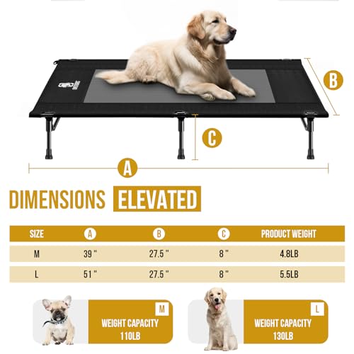 ONETIGRIS Elevated Dog Bed, Outdoor Dog Cod Large Raised Dogs Bed with Chew Proof Mesh, No-Slip Portable Dogs Cot Bed for Indoor & Outdoor Portable - color: Black, size: Medium