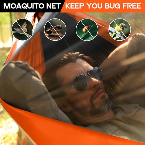 Camping Hammock Mosquito Net,Double & Single Portable Hammocks Hammocks with 2 Tree Straps,Hammock Tent for Travel Camping,Camping Accessories for Indoor Outdoor Hiking Backpacking Backyard Beach - color: Black&orange, size: Large