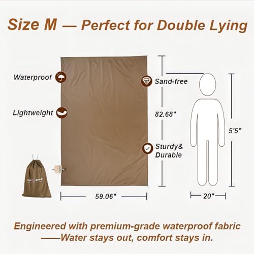 Picnic Blanket Waterproof – Packable Sand Proof Beach Blanket (0.42lb/0.66lb), Compact & Foldable, Fits in Pocket with Integrated Stakes, Ideal for Camping, Hiking, Travel, Concert, Festival - size: Coffee Puppy 82.68" X 59.06" for 3-4 Persons
