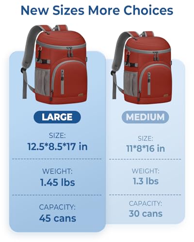 Pritent Cooler Backpack Insulated Waterproof,30/45 Cans Backpack Coolers Leakproof Lunch Backpack for Men Women Portable Soft Cooler Bag for Beach Camping Trave Picnic - color: leather red, size: 45 Cans