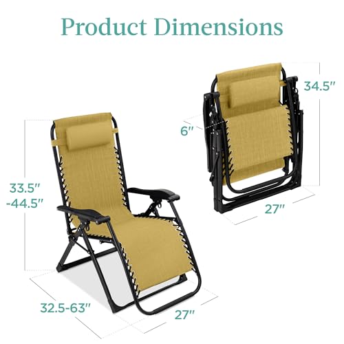 Best Choice Products Oversized Zero Gravity Chair, Folding Outdoor Patio Recliner, XL Anti Gravity Lounger w/Removable Cushion, Cup Holder, Side Tray, 350lb Capacity - Sunflower Yellow - color: Sunflower Yellow