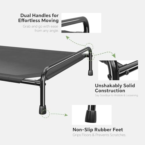 Ekisemio Cooling Breathable Elevated Dog Bed with Metal Frame for Large Dogs, Black