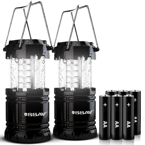 LED Camping Lantern, LED Lanterns, Suitable Survival Kits for Hurricane, Emergency Light for Storm, Outages, Outdoor Portable Lanterns, Collapsible (Batteries Included) (Black) - color: Black