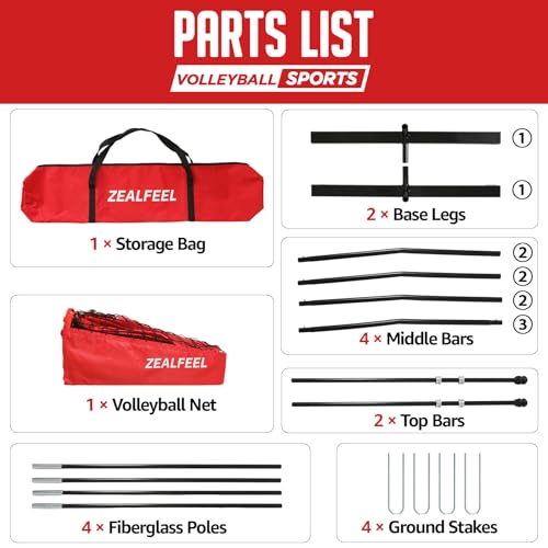 ZEALFEEL Volleyball Net, 12FT Training Set with 3-Level Adjustable Height (8'/7.4'/6.6'), Freestanding Portable Practice Net for Backyard, Serving & Spiking Drills, with Carry Bag for Outdoor & Indoor - style: 12FT Volleyball Net 3-Height Adjustable