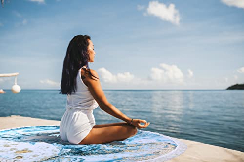 Benefeet Sox Beach Towel Large Round Mandala Pool Towels Tassels Microfiber Quick Dry Beach Blanket Throw Bohemian Roundie Swim Pool Circle Towel, 59 Inches - color: Blue Marble Liquid Quicksand