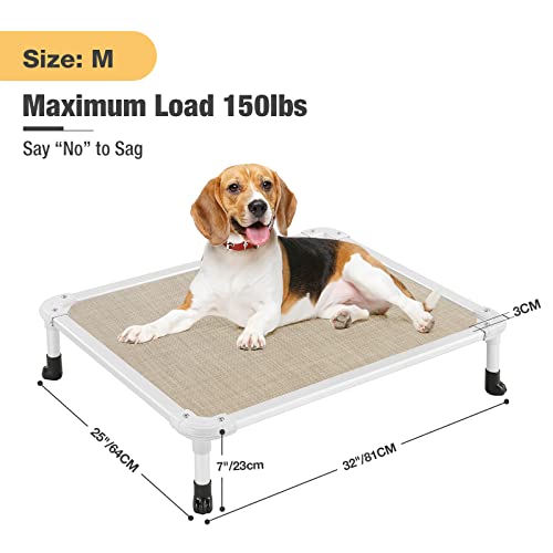 Veehoo Chew Proof Elevated Dog Bed - Cooling Raised Pet Cot - Silver Aluminum Frame and Durable Textilene Mesh Fabric, Unique Designed No-Slip Feet for Indoor or Outdoor Use, Beige Coffee, Medium - color: Beige Coffee, size: 32.0"L x 25.0"W x 7.0"Th