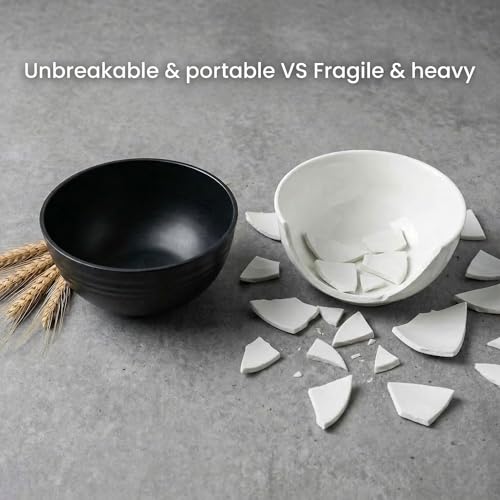 Wheat Straw 16 PCS Plates and Bowls Sets for 4 persons, Unbreakable Dinnerware Sets, Plastic Dish Set for Camping, Dishwasher Microwave Safe, Outdoor Kitchen and Apartment Dinning (Black) - color: Black