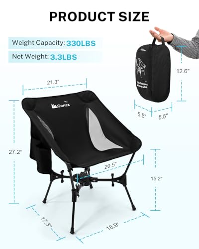 Gonex Portable Camping Chair, The 5th Gen Ultralight Compact Backpacking Foldable Lightweight Folding Chair for Outdoor Camp Hiking Beach Picnic Concert, Supports 330lbs (Black, 1 PCS) - color: Black