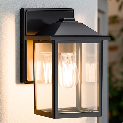 MATAMEYE Outdoor Wall Lantern, Exterior Waterproof Wall Sconce Light Fixture, Black Front Door Mounted Lighting with Clear Glass, Anti-Rust Porch Lamp - color: Black, size: 8.08 inch