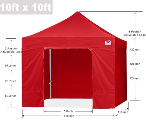 ABCCANOPY Easy Pop Up Canopy Tent with Sidewalls 10x10 Commercial -Series, Red - color: red, size: 10X10