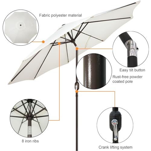 Blissun 9' Outdoor Patio Umbrella, Outdoor Table Umbrella, Yard Umbrella, Market Umbrella with 8 Sturdy Ribs, Push Button Tilt and Crank - color: Creamy White