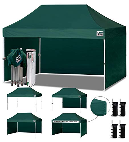 Eurmax USA 10x15 Pop Up Canopy Tent,Commercial Tent with Patented No-Tip Rolling Bag,4 Zippered Removable Walls,UV & Water Resistant Canopy Top,Heavy Duty Outdoor Gazebo,Instant Shelter(Forest Green) - color: forest green, size: 10x15