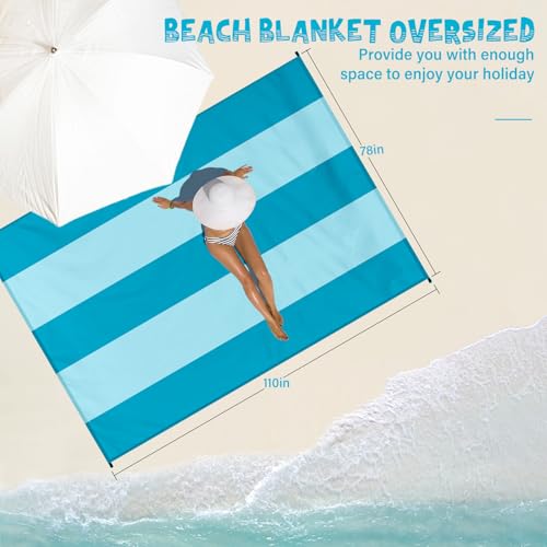 Beach Blanket Waterproof Sandproof 1-7 Adult Oversized 78 '' × 110 '' Lightweight Durable Compact Sand Free Extra Large Beach Mat for Travel Camping Hiking Picnic - color: 2cyan, size: 78“x110”