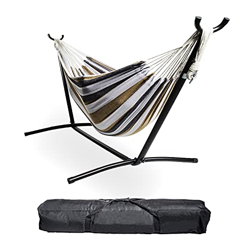 Backyard Expressions - 914921 - Portable Double 2 Person Outdoor Hammock with Stand - Brown and Gray - 9 x 3 Foot Hammock - color: Saharan Nights