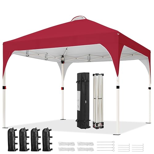 Yaheetech 10x10 Pop Up Canopy Tent with Vent, Easy Set Up Tent, Instant Sun Shelter Canopy with Wheeled Bag, 4 Sandbags, 12 Stakes & 4 Ropes, for Parties, Beach, Outdoor, Red - color: Red, size: 10x10